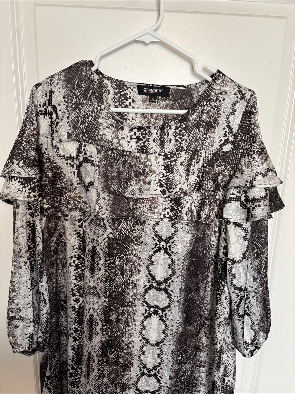 Glamour Black & White Snake-Print Ruffle Dress